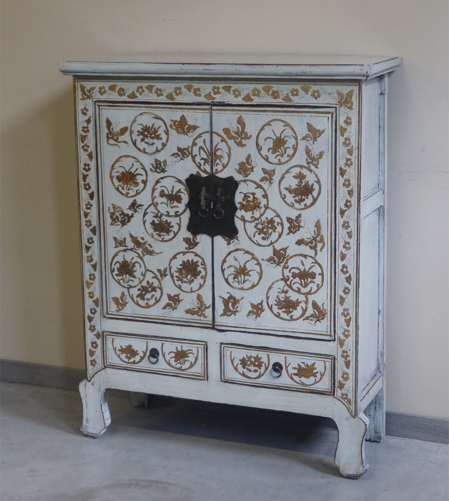 CREDENZINE, STIPI - CREDENZINA CINESE DECORATA GAMBE AD ARCO - CS-08514