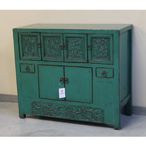 CREDENZINE, STIPI - CREDENZINO CINESE LACCA VERDE CON INTAGLI - CS-08534