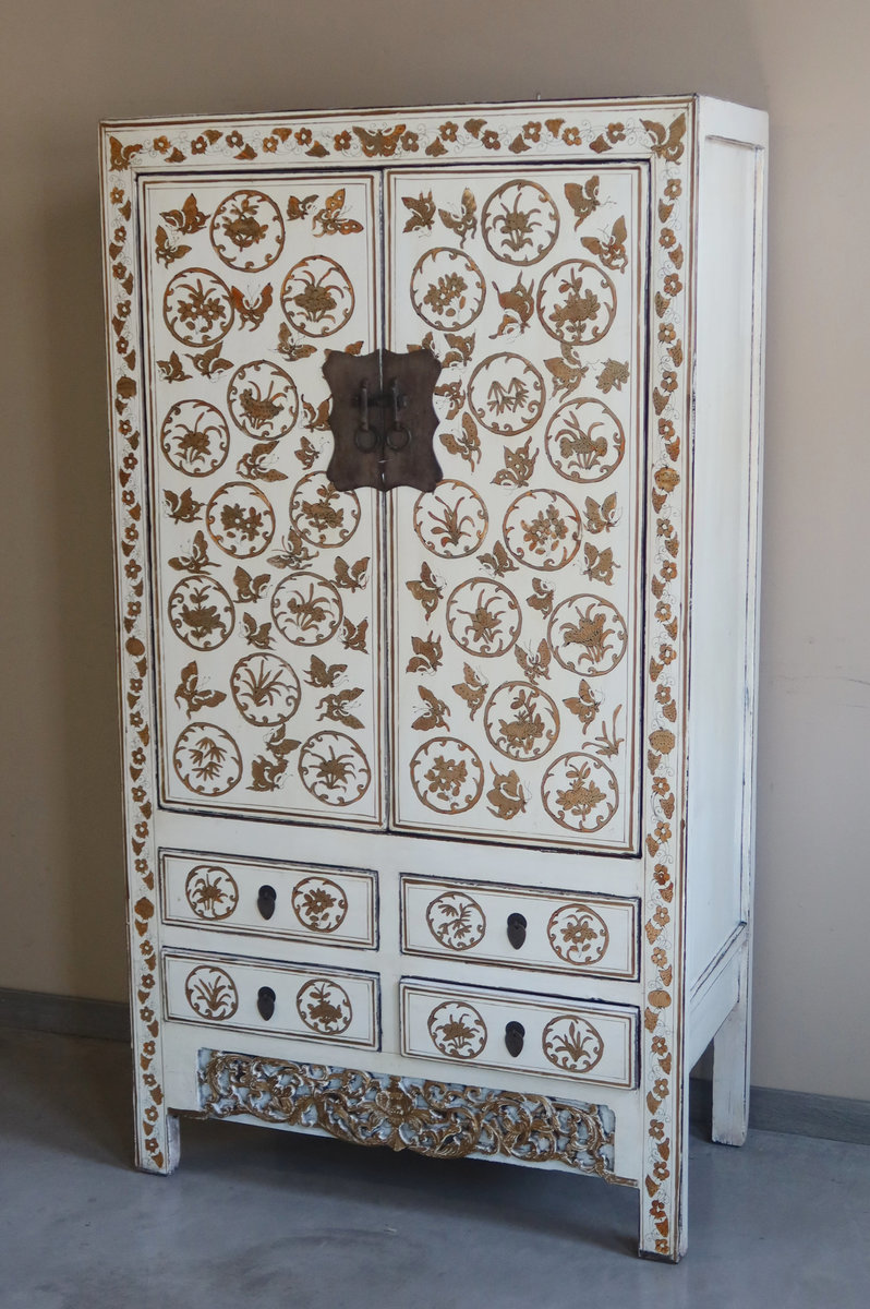ARMADI - ARMADIO CINESE DELLO SHANXI LACCATO BIANCO DEC. - AA-08569