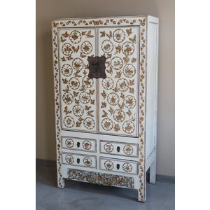ARMADI - ARMADIO CINESE DELLO SHANXI LACCATO BIANCO DEC. - AA-08569
