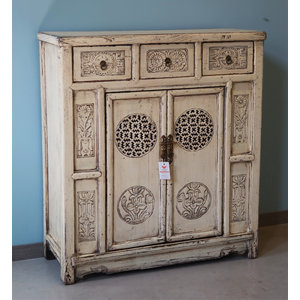 CREDENZE, MADIE - CREDENZA DELLO SHANDONG BIANCA CON INTAGLI  - CM-08939