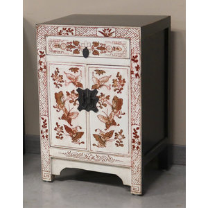CREDENZINE, STIPI - COMODINO SHANXI LACCA BIANCA DECORATA - CS-08980