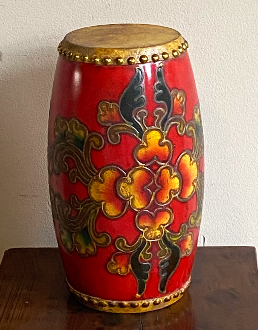 OGGETTI, COMPLEMENTI - TAMBURELLO LACCA ROSSA DECORATA - OC-09050