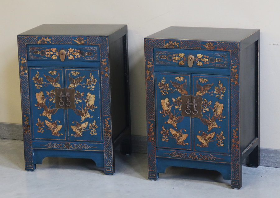 CREDENZINE, STIPI - COMODINO CINESE SHANXI LACCA DECORATA - CS-09146