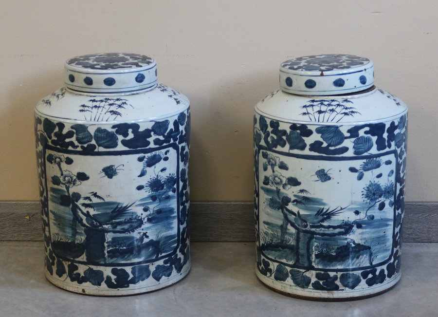 VASI - VASO CINESE CILINDRICO IN CERAMICA DECORATA  - VV-09207