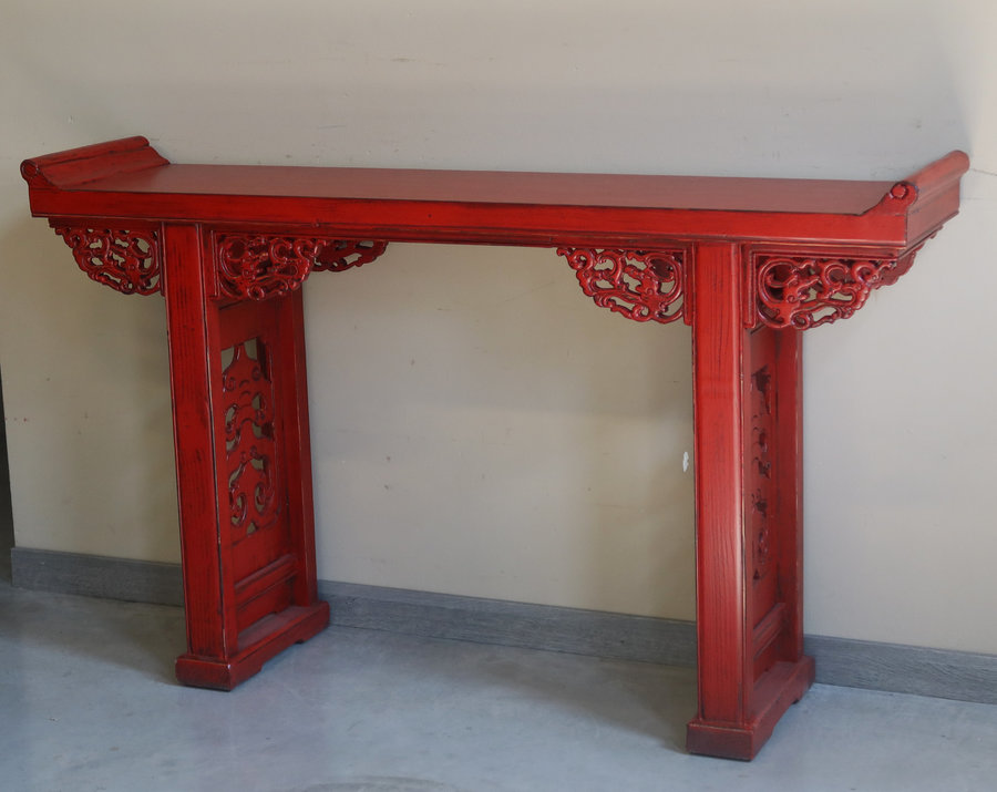 TAVOLI, CONSOLLES, SCRITTOI - CONSOLLE LACCA ROSSA CON ALI INTAGLIATE - TC-09323