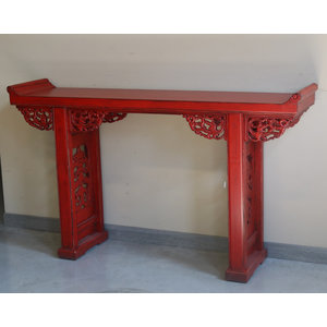 TAVOLI, CONSOLLES, SCRITTOI - CONSOLLE LACCA ROSSA CON ALI INTAGLIATE - TC-09323