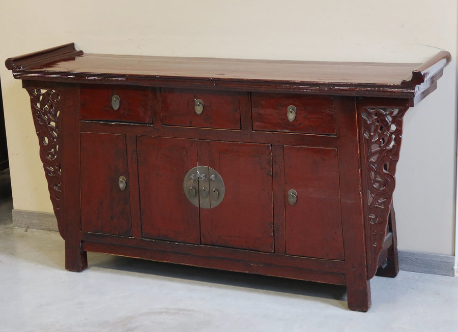 CREDENZE, MADIE - CREDENZA AD ALTARE DI PECHINO LACCA BORDEAUX - CM-09458