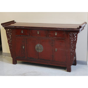 CREDENZE, MADIE - CREDENZA AD ALTARE DI PECHINO LACCA BORDEAUX - CM-09458