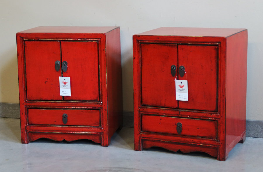 CREDENZINE, STIPI - COMODINO CINESE LACCA ROSSA - CS-09559