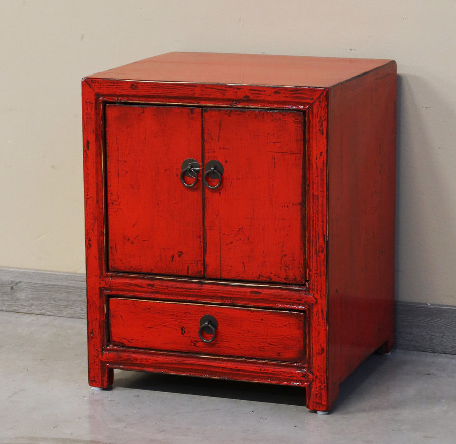 CREDENZINE, STIPI - COMODINO LACCA ROSSA 2 ANTE E CASSETTO - CS-09567