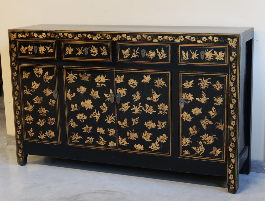 CREDENZE, MADIE - BUFFET SHANXI LACCA NERA DECORATA - CM-09647