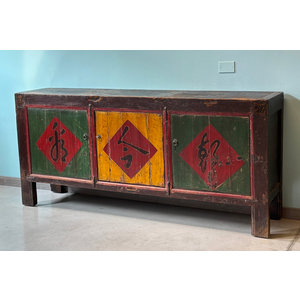 CREDENZE, MADIE - CREDENZA CINESE 3 PANNELLI DECORO IDEOGRAMMI  - CM-09719