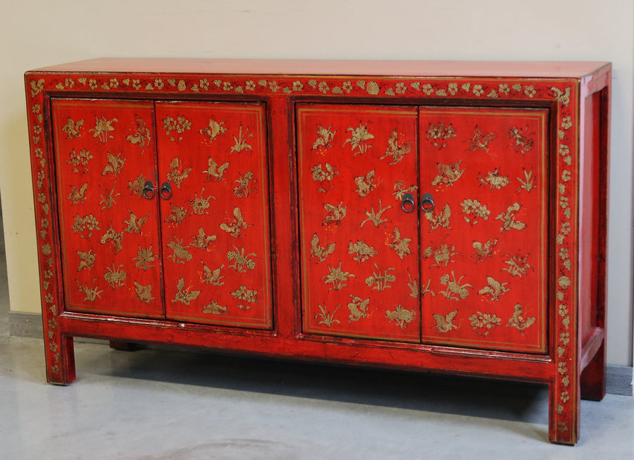 CREDENZE, MADIE - MADIA CINESE DELLO SHANXI ROSSA DECORATA  - CM-09735