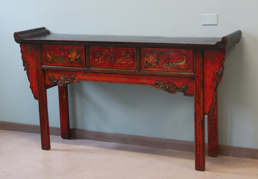 TAVOLI, CONSOLLES, SCRITTOI - CONSOLLE MONGOLIA DECORATA AD ALTARE - TC-09822