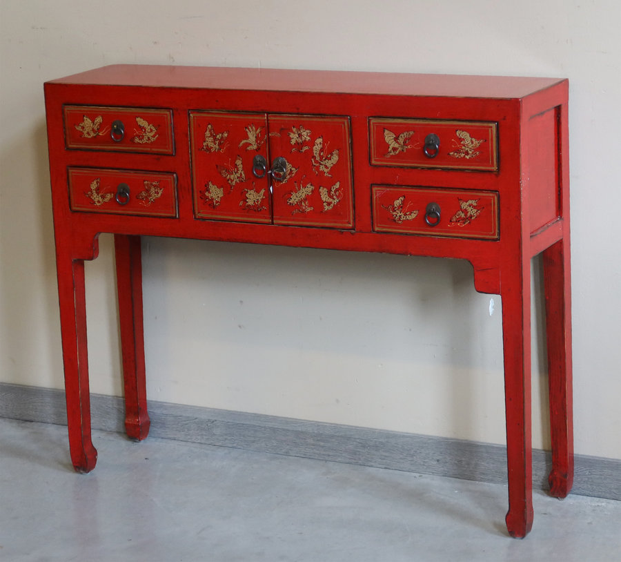 TAVOLI, CONSOLLES, SCRITTOI - CONSOLLE SHANXI IN LACCA ROSSA DECORATA - TC-09923