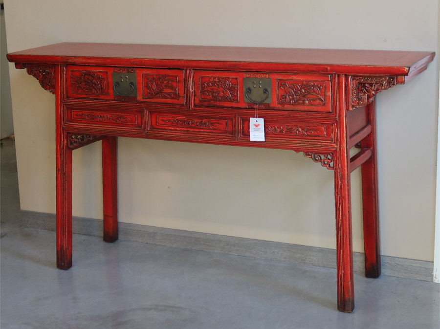 TAVOLI, CONSOLLES, SCRITTOI - TAVOLO CONSOLLE CON CASSETTI INTAGLIATI E PIANO AGGETTANTE - TC-10070