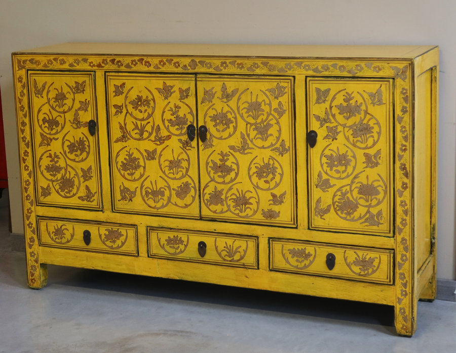 CREDENZE, MADIE - BUFFET SHANXI LACCA GIALLA DECORATA - CM-10093