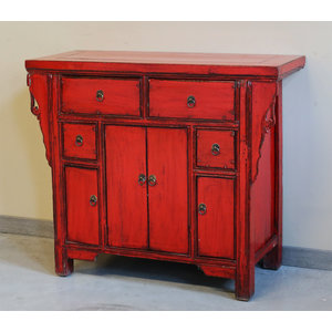 CREDENZE, MADIE - CREDENZA CINESE AD ALTARE LACCA ROSSA - CM-10262