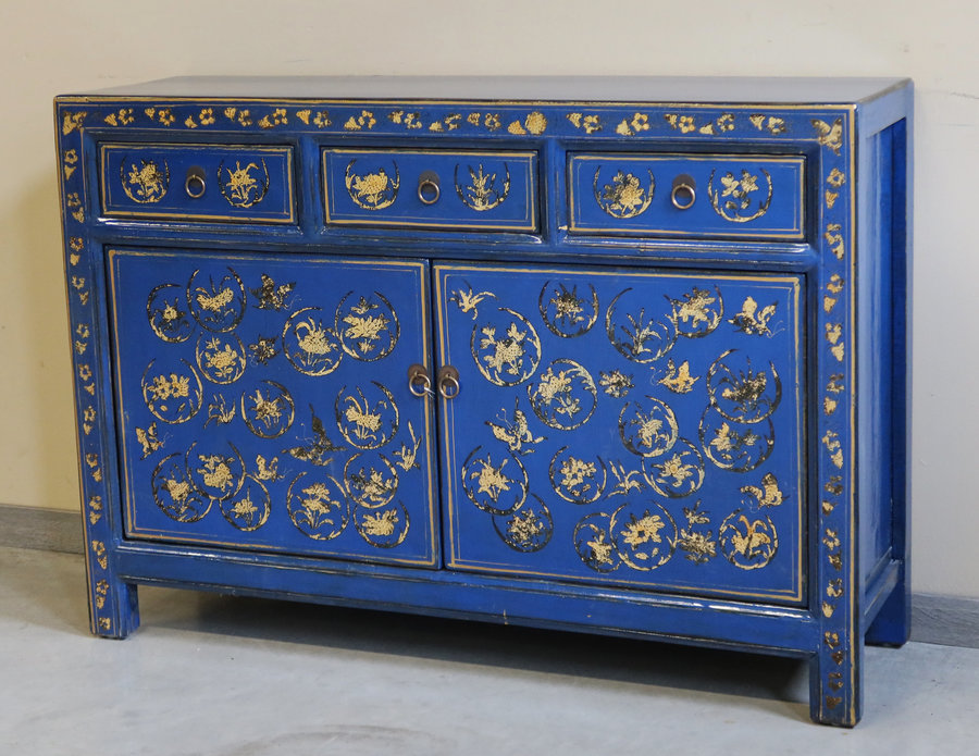 CREDENZE, MADIE - BUFFET CORTO SHANXI LACCA BLU DEC ANTE E CASSETTI - CM-10325
