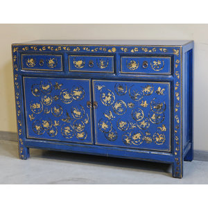 CREDENZE, MADIE - BUFFET CORTO SHANXI LACCA BLU DEC ANTE E CASSETTI - CM-10325