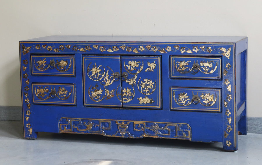 CASSAPANCHE - CASSAPANCA CINESE DELLO SHANXI BLU DECORO ORO - CP-10357