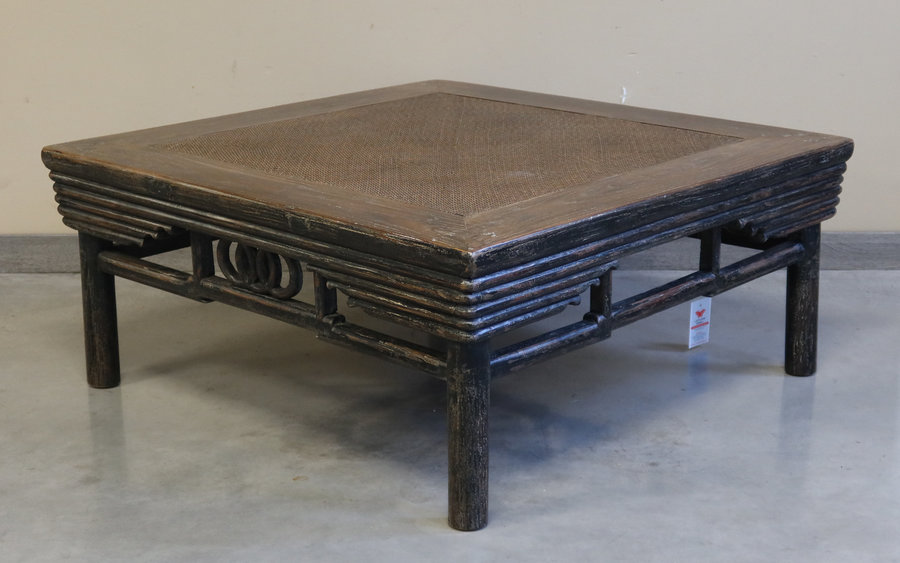 TAVOLI, TAVOLINI BASSI - TAVOLO OLMO CINESE PIANO RATTAN BORDI LISTELLATI - TT-10363