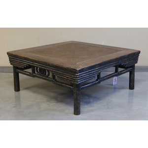 TAVOLI, TAVOLINI BASSI - TAVOLO OLMO CINESE PIANO RATTAN BORDI LISTELLATI - TT-10363