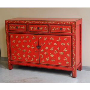 CREDENZE, MADIE - BUFFET CORTO SHANXI LACCA ROSSA ANTE E CASSETTI - CM-10374
