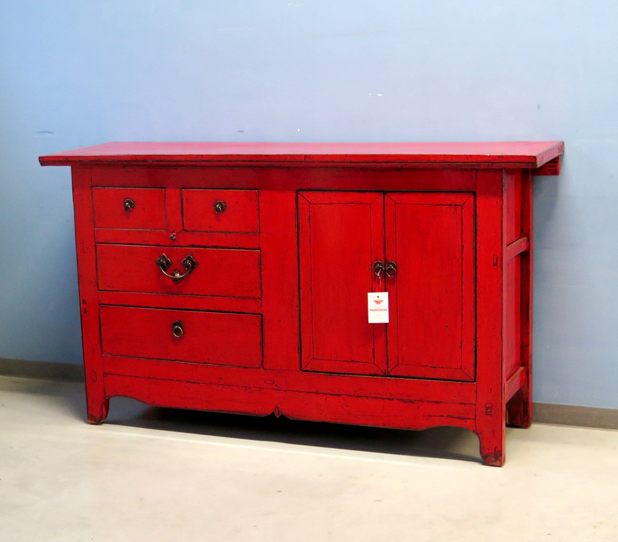 CREDENZE, MADIE - CREDENZA ASIMMETRICA LACCA ROSSA TOP AGGETTANTE - CM-10457