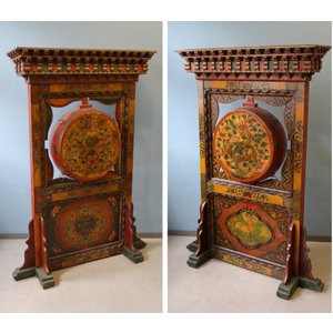 OGGETTI, COMPLEMENTI - GRANDE TAMBURO TIBET CON BASE DECORO BIFRONTALE - OC-10654