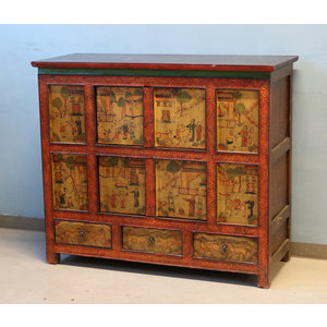 CREDENZINE, STIPI - CREDENZINO TIBET A FORMELLE DECORATE - CS-10692
