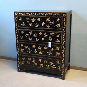 CREDENZINE, STIPI - CASSETTIERA DI SHANXI IN LACCA NERA DECORATA - CS-10856