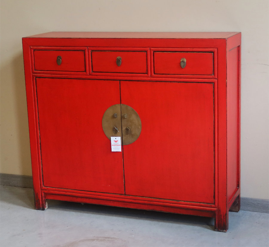 CREDENZE, MADIE - ALTA CREDENZA CINESE LACCA ROSSA - CM-10942
