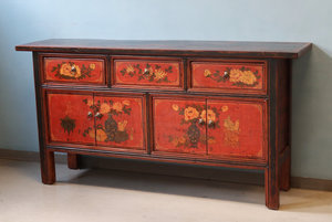 CREDENZE, MADIE - CREDENZA CINESE DECORATA ANTE E CASSETTI TOP AGGETTANTE - CM-11137