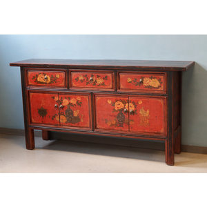 CREDENZE, MADIE - CREDENZA CINESE DECORATA ANTE E CASSETTI TOP AGGETTANTE - CM-11137