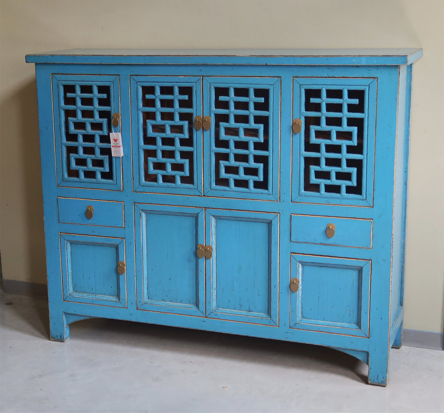 CREDENZE, MADIE - CREDENZA CINESE CON GRATA LACCA AZZURRA - CM-11150
