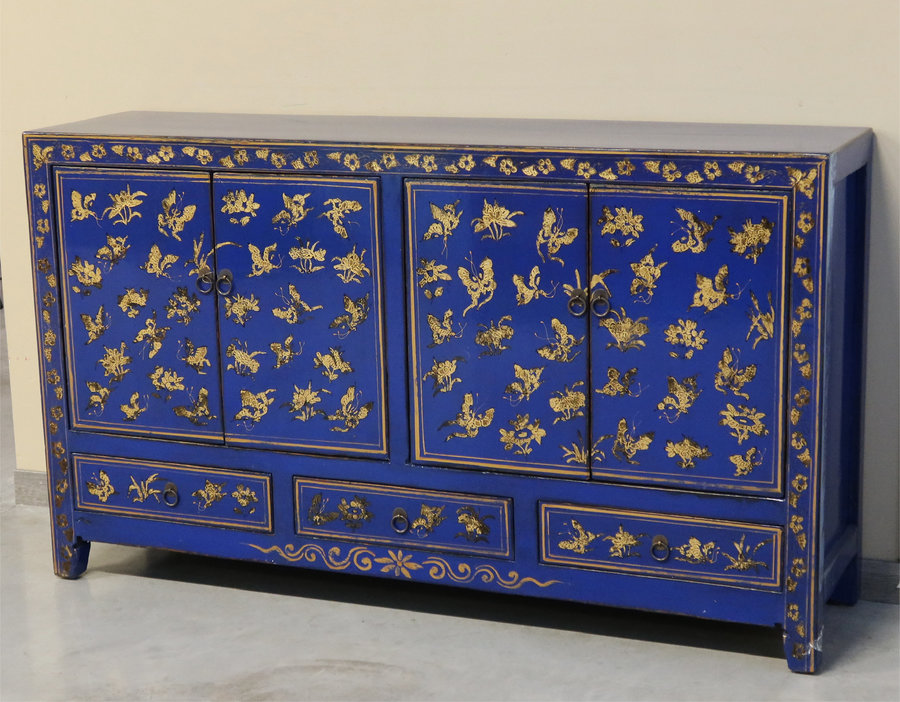 CREDENZE, MADIE - BUFFET SHANXI LACCA BLU DECORATA - CM-11183