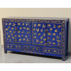 CREDENZE, MADIE - BUFFET SHANXI LACCA BLU DECORATA - CM-11183