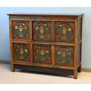 CREDENZE, MADIE - CREDENZA TIBETANA A FORMELLE DECORATE - CM-11265
