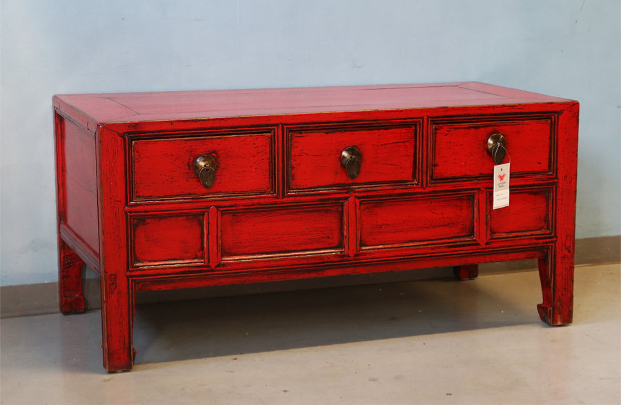 TAVOLI, TAVOLINI BASSI - TAVOLINO CINESE LACCA ROSSA TRE CASSETTI - TT-11307