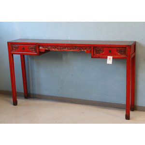 TAVOLI, CONSOLLES, SCRITTOI - LUNGA E STRETTA CONSOLLE LACCA ROSSA 2 CASSETTI - TC-11373