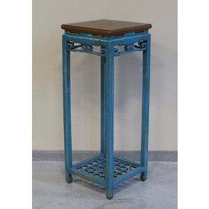 TAVOLI, CONSOLLES, SCRITTOI - ALTO TAVOLINO CINESE QUADRO LACCA AZZURRA PIANO OLMO - TC-11624