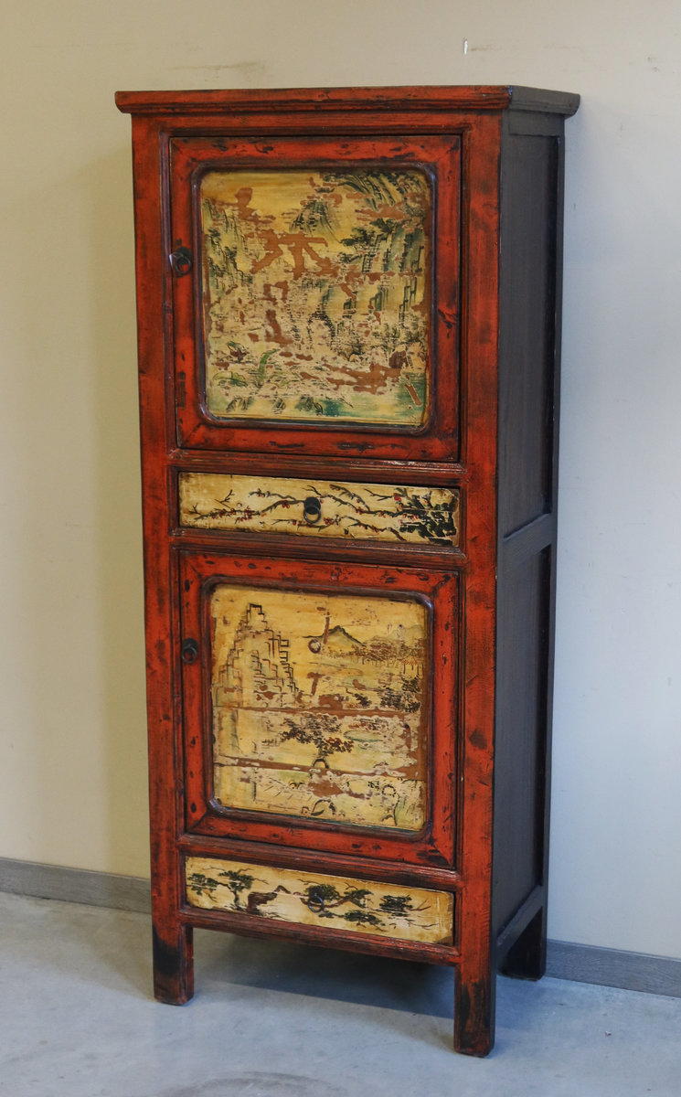 ARMADI - STRETTO ARMADIETTO CINESE PANNELLI DECORATI - AA-11722