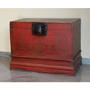 BAULI - BAULE CINESE IN LACCA ROSSA CON DECORO A CHINA - BB-11727