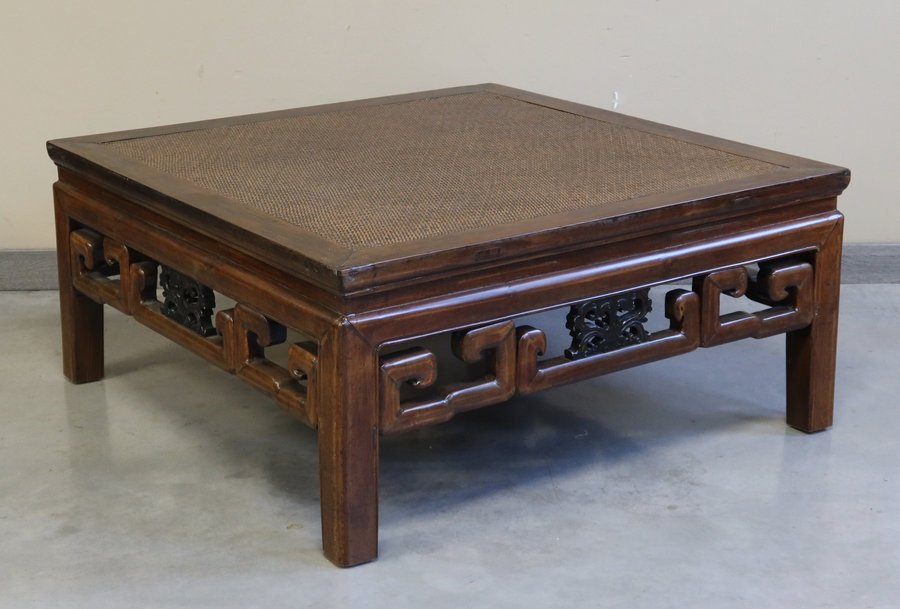 TAVOLI, TAVOLINI BASSI - TAVOLO QUADRATO OLMO CINESE PIANO RATTAN - TT-11736