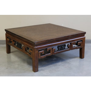 TAVOLI, TAVOLINI BASSI - TAVOLO QUADRATO OLMO CINESE PIANO RATTAN - TT-11736