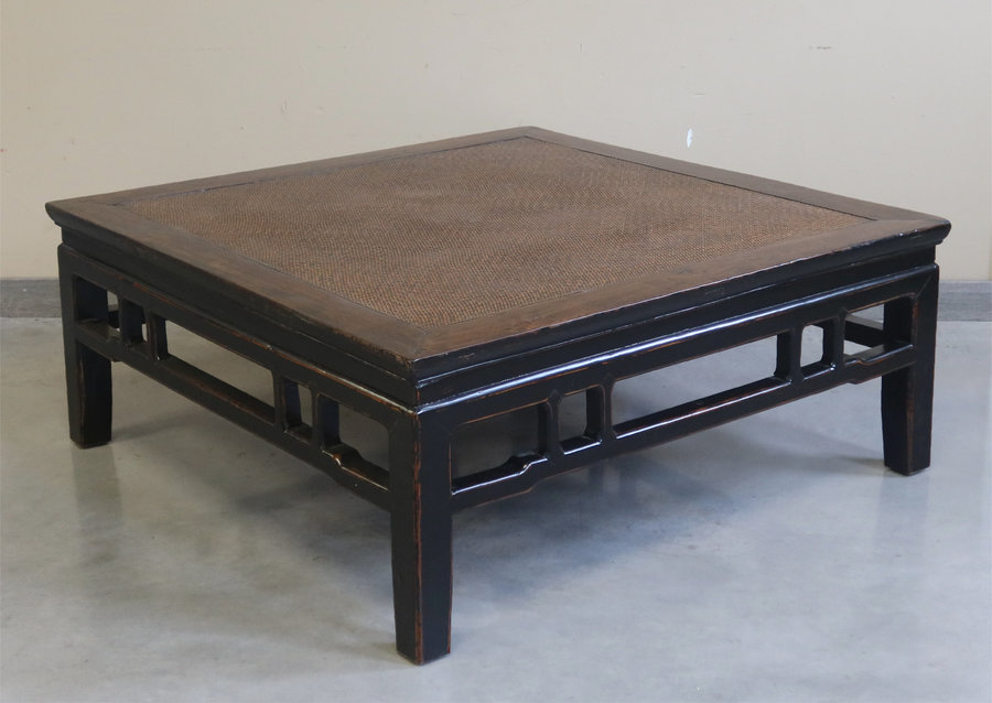 TAVOLI, TAVOLINI BASSI - TAVOLO QUADRO OLMO CINESE PIANO RATTAN - TT-11741