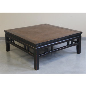 TAVOLI, TAVOLINI BASSI - TAVOLO QUADRO OLMO CINESE PIANO RATTAN - TT-11741