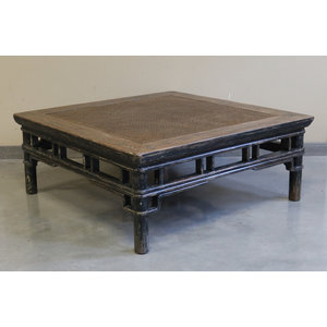 TAVOLI, TAVOLINI BASSI - TAVOLO QUADRO OLMO CINESE PIANO RATTAN - TT-11741